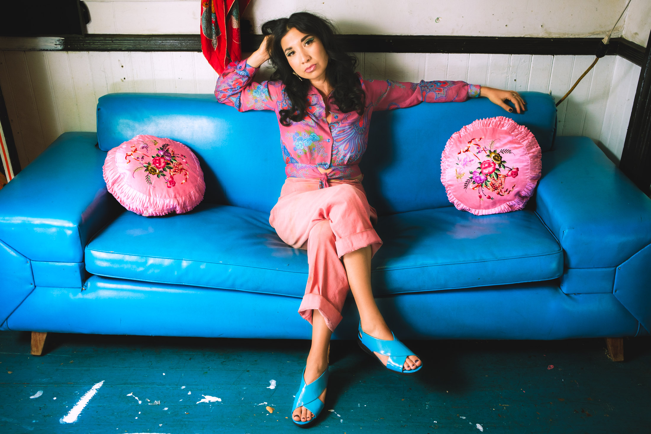 Artistic photo of Ruby Mountain, singer and model in vintage fashion.