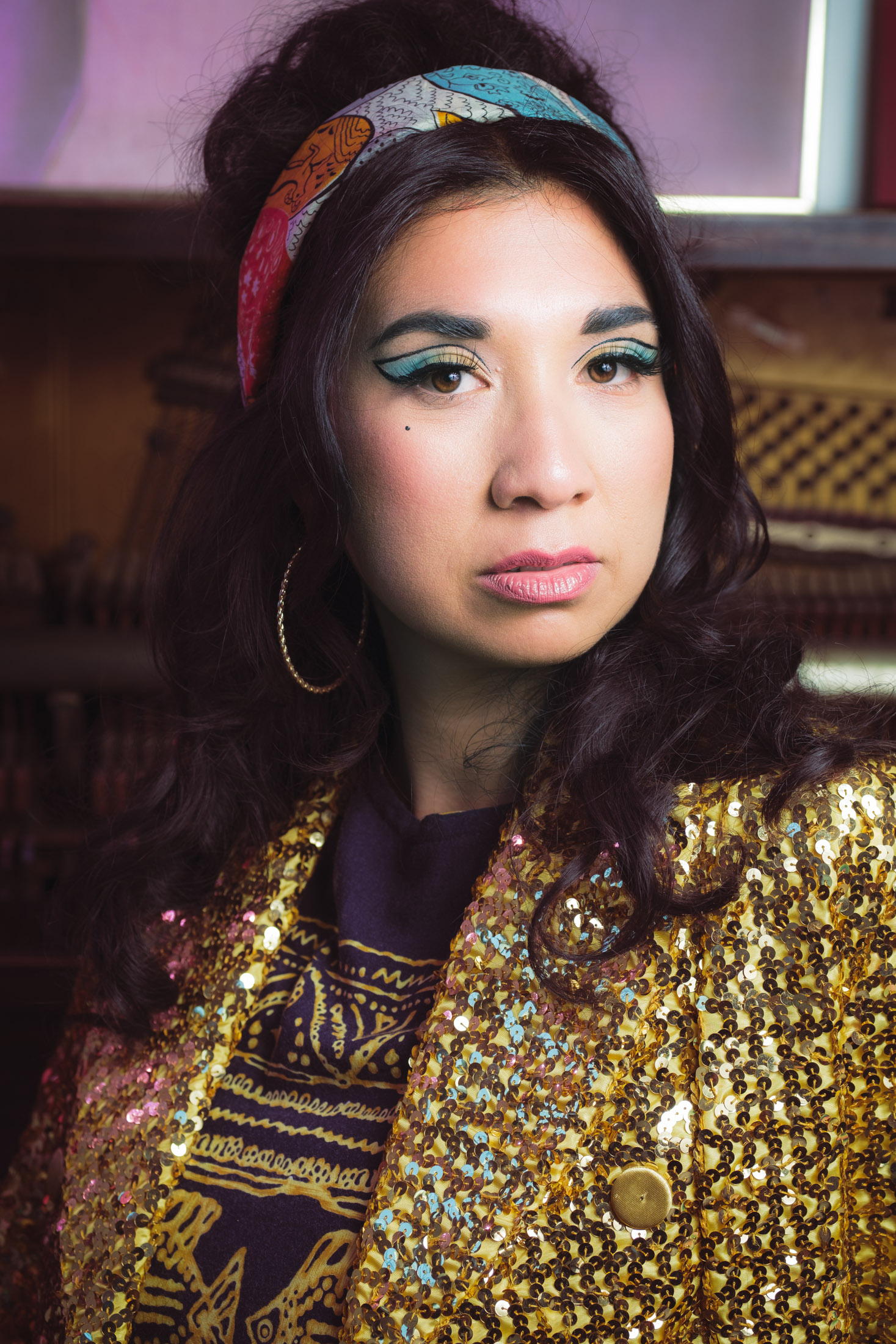 Singer Ruby Mountain in a classic look, modeling vintage fashion.