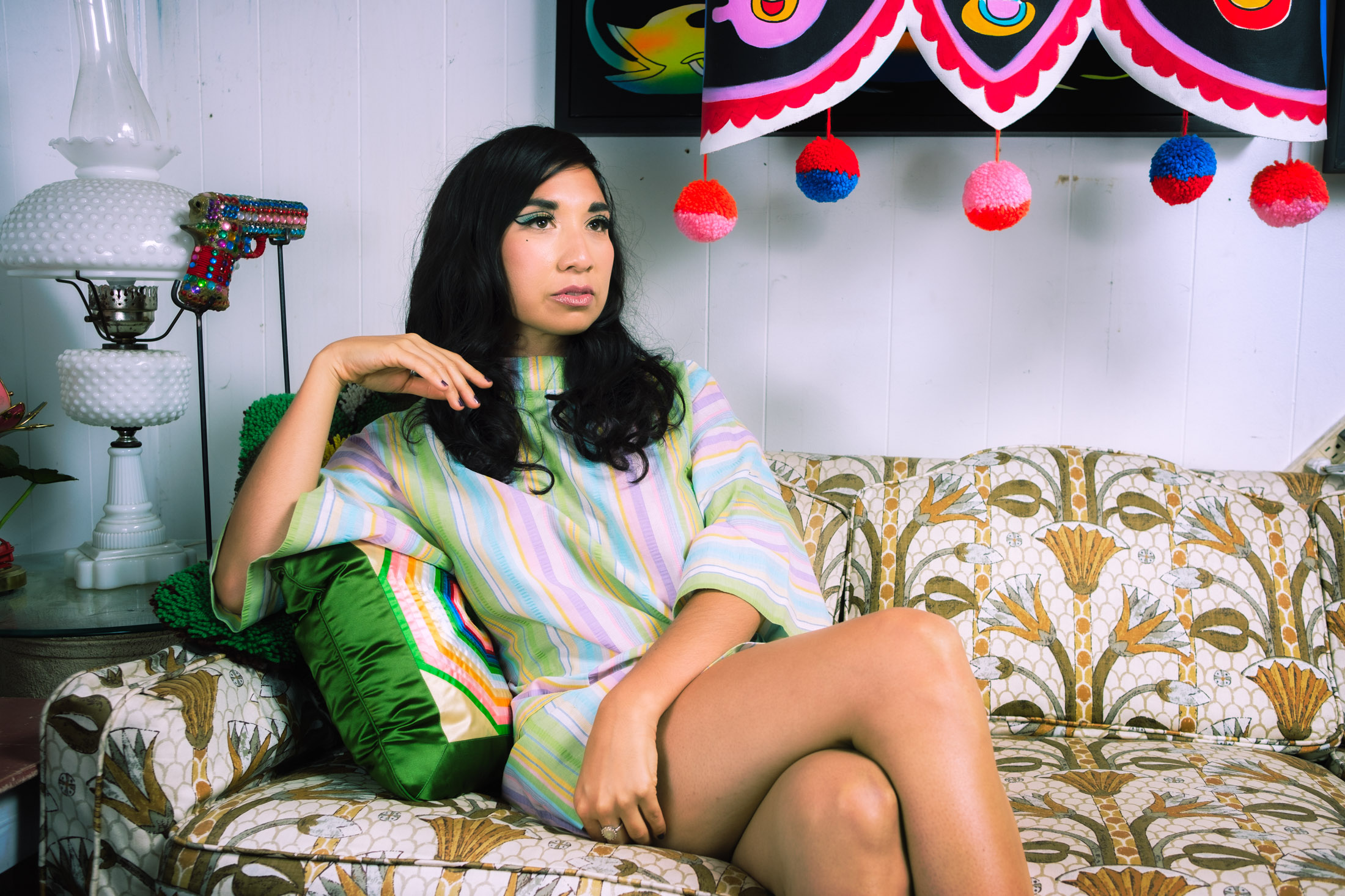Candid-style photo of Ruby Mountain, singer and vintage model.
