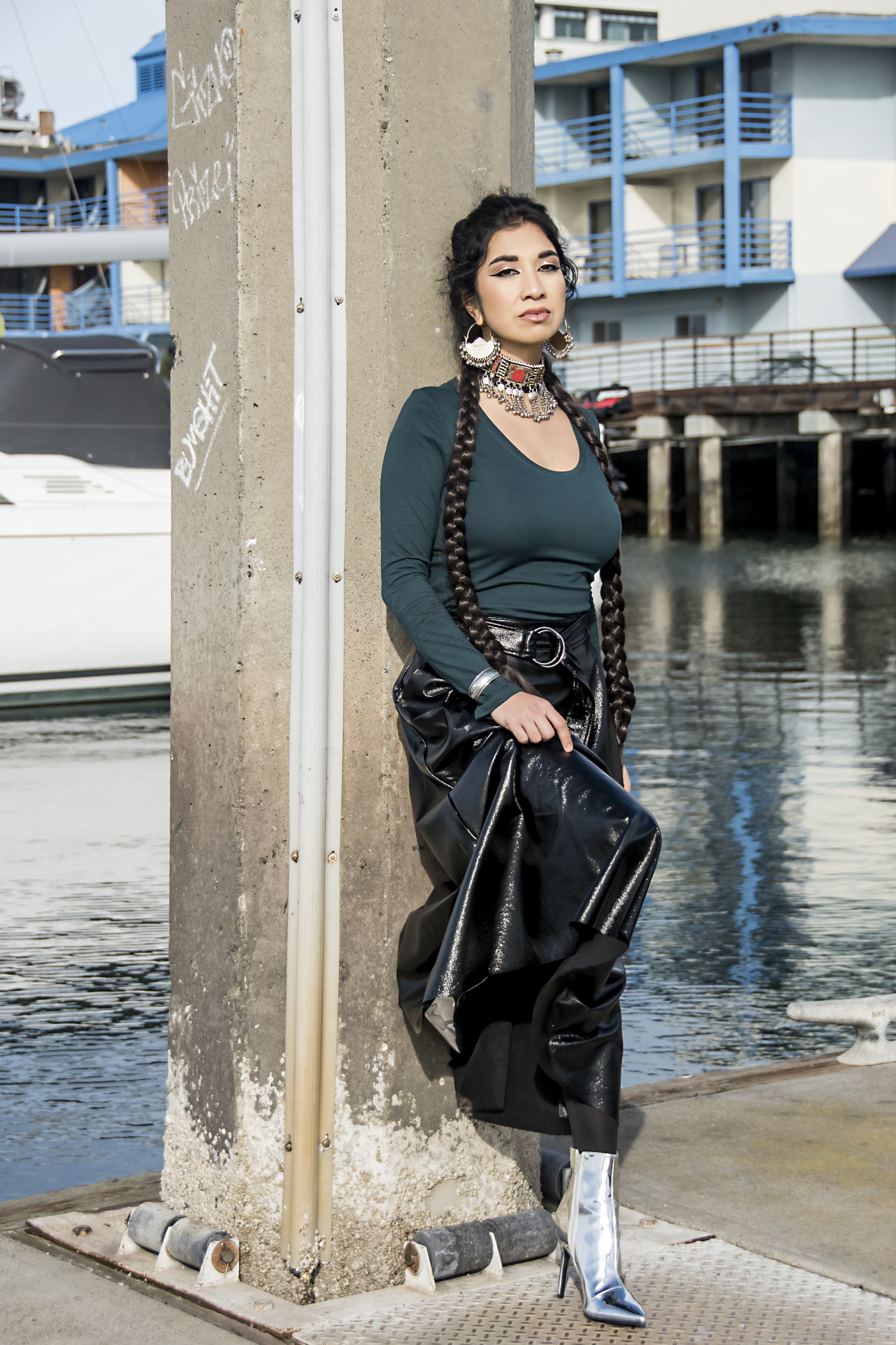 Afghan-inspired fashion worn by Ruby Mountain, singer photographed in Oakland.